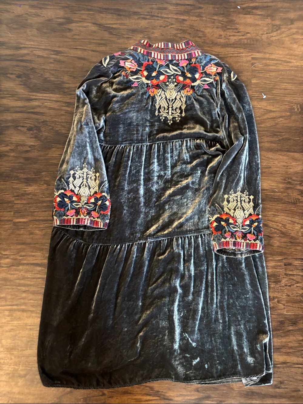 Johnny Was Black Velvet Embroidered Open Front Duster - Picture 4 of 5